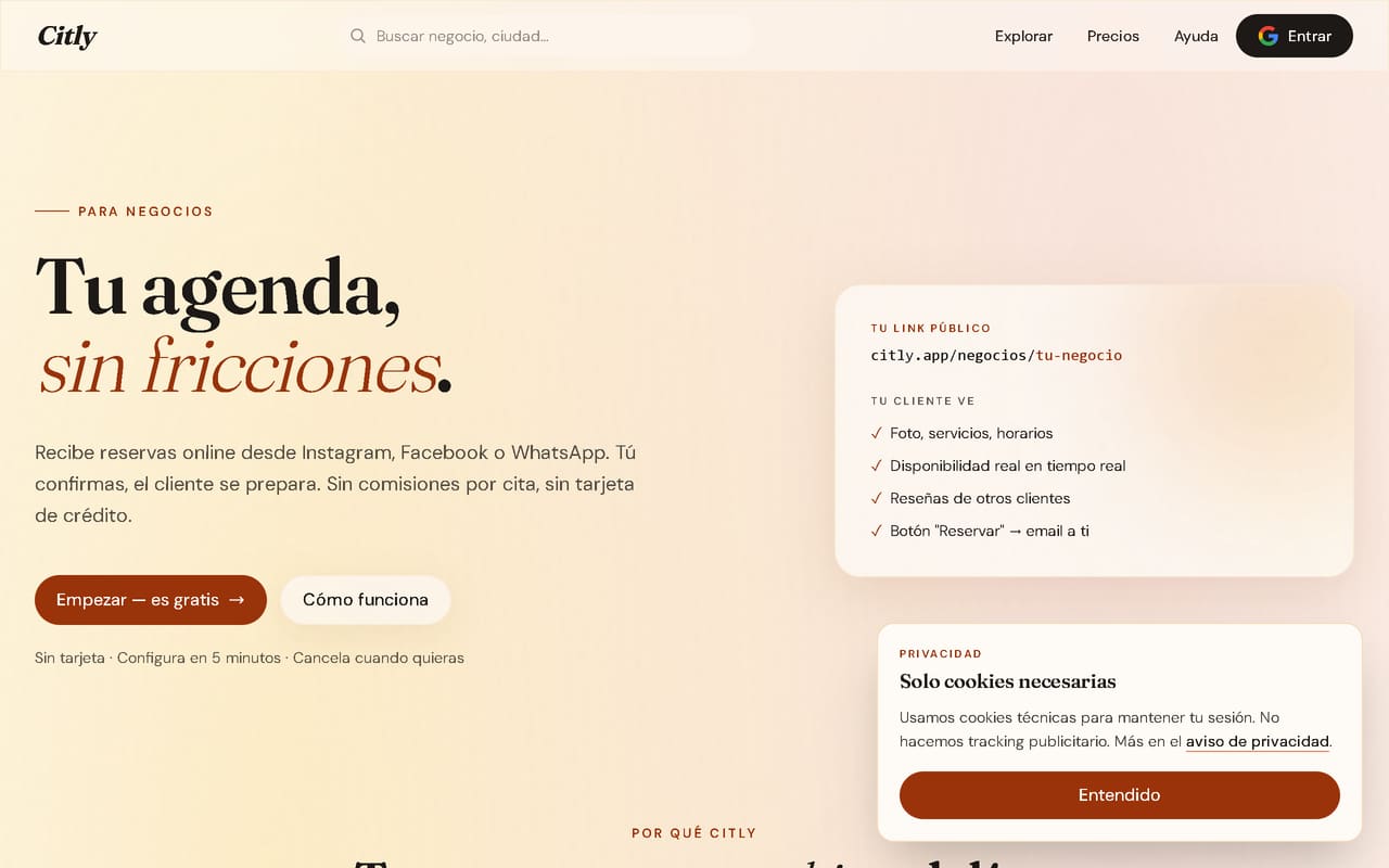 Landing Para negocios con botón Empezar